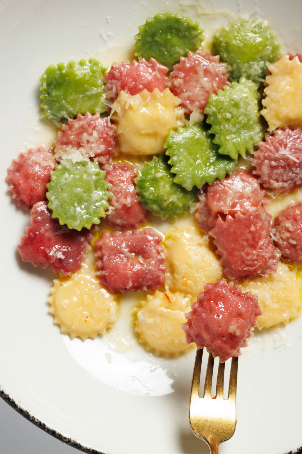 Mini multi-colored ravioli