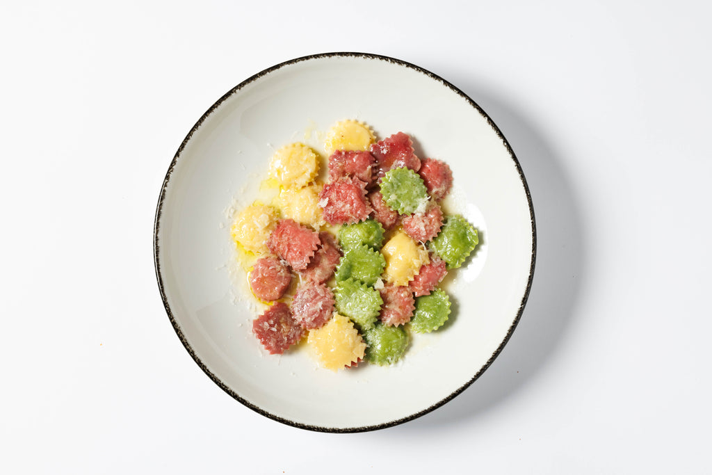 Mini multi-colored ravioli