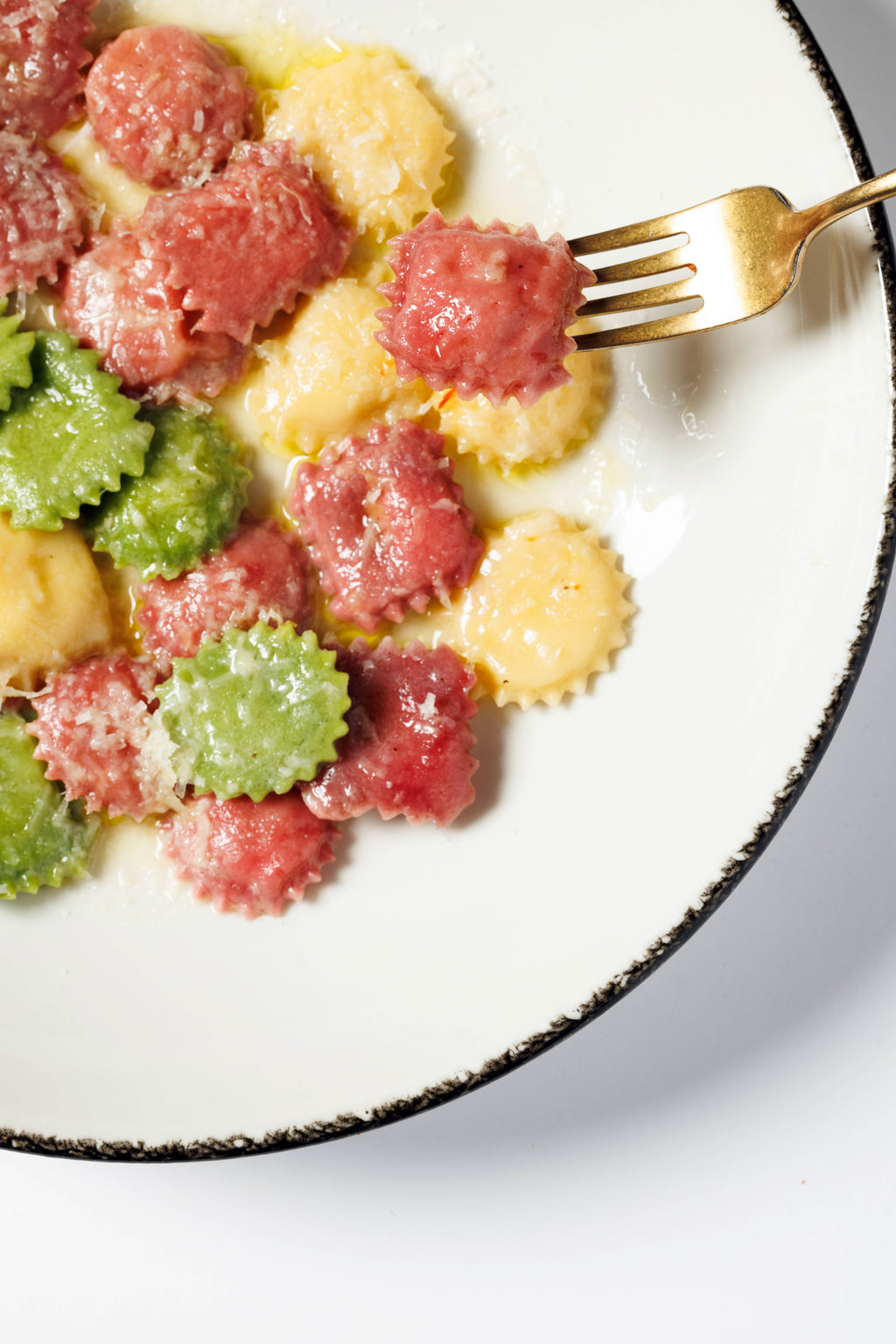 Mini multi-colored ravioli